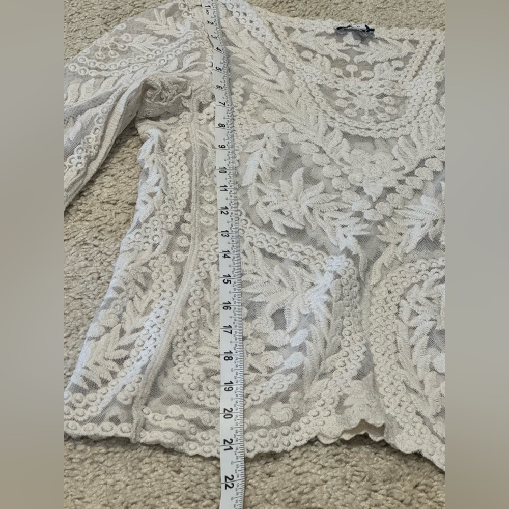 EXPRESS | Lace Embroidered Top | Boho Coquette Blouse | Sheer Floral - Picture 9 of 10